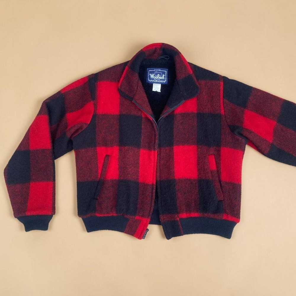 Vintage Woolrich Woman Buffalo Plaid Wool Bomber Jacket Large